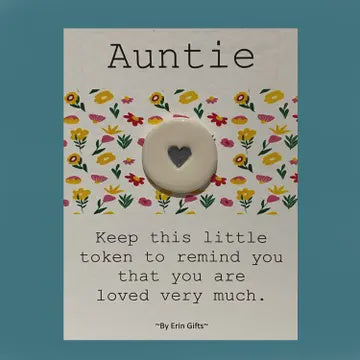 Token: Ceramic Pocket Wish Token - Auntie - White - By Erin Cards & Gifts