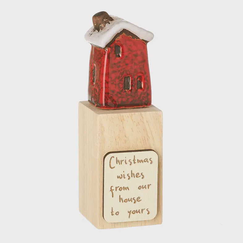 Christmas Ornament: Ceramic House On A Block Christmas Wishes - Heaven Sends