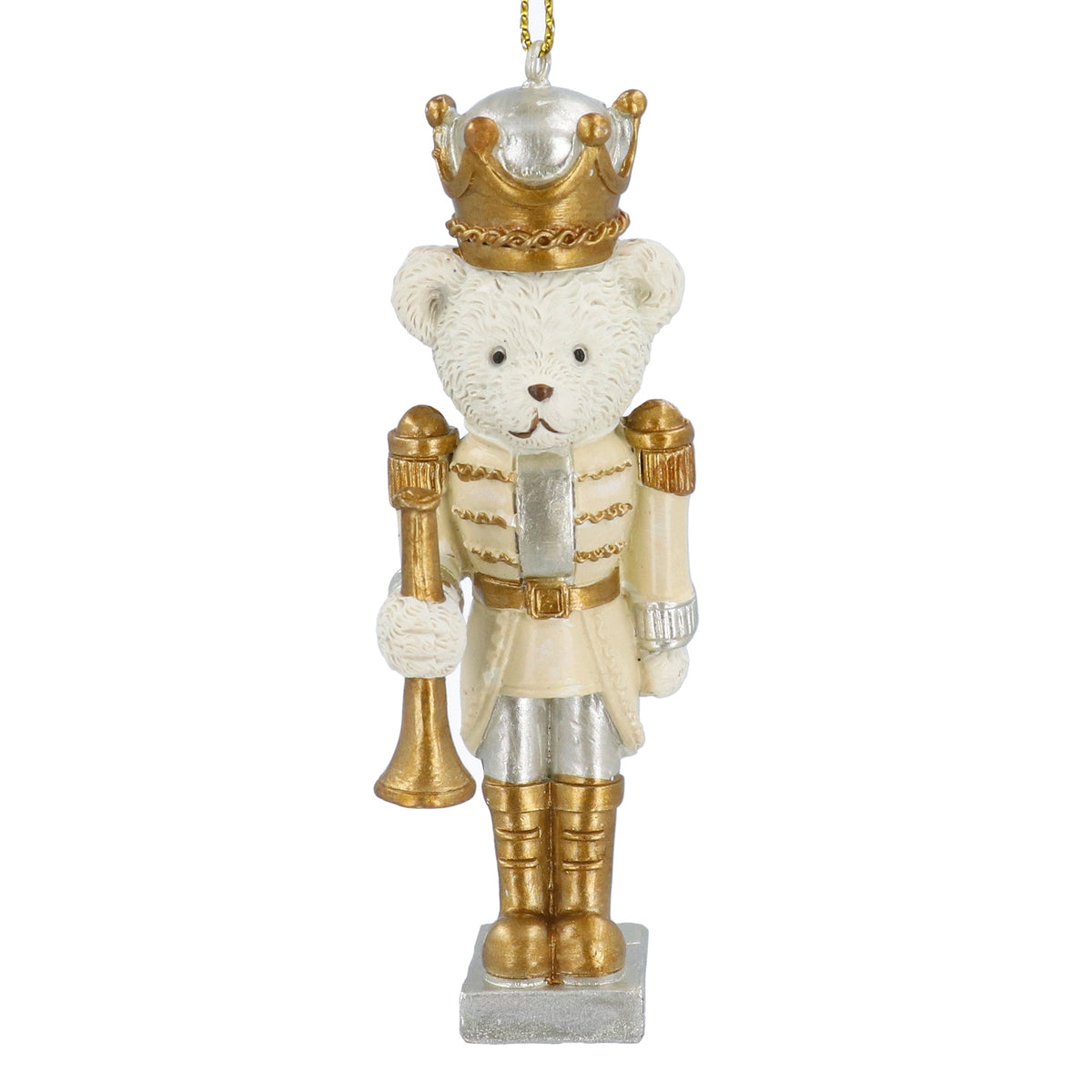 Christmas Hanging Dec: Resin Nutcracker Teddy  3D - Gold - Gisela Graham