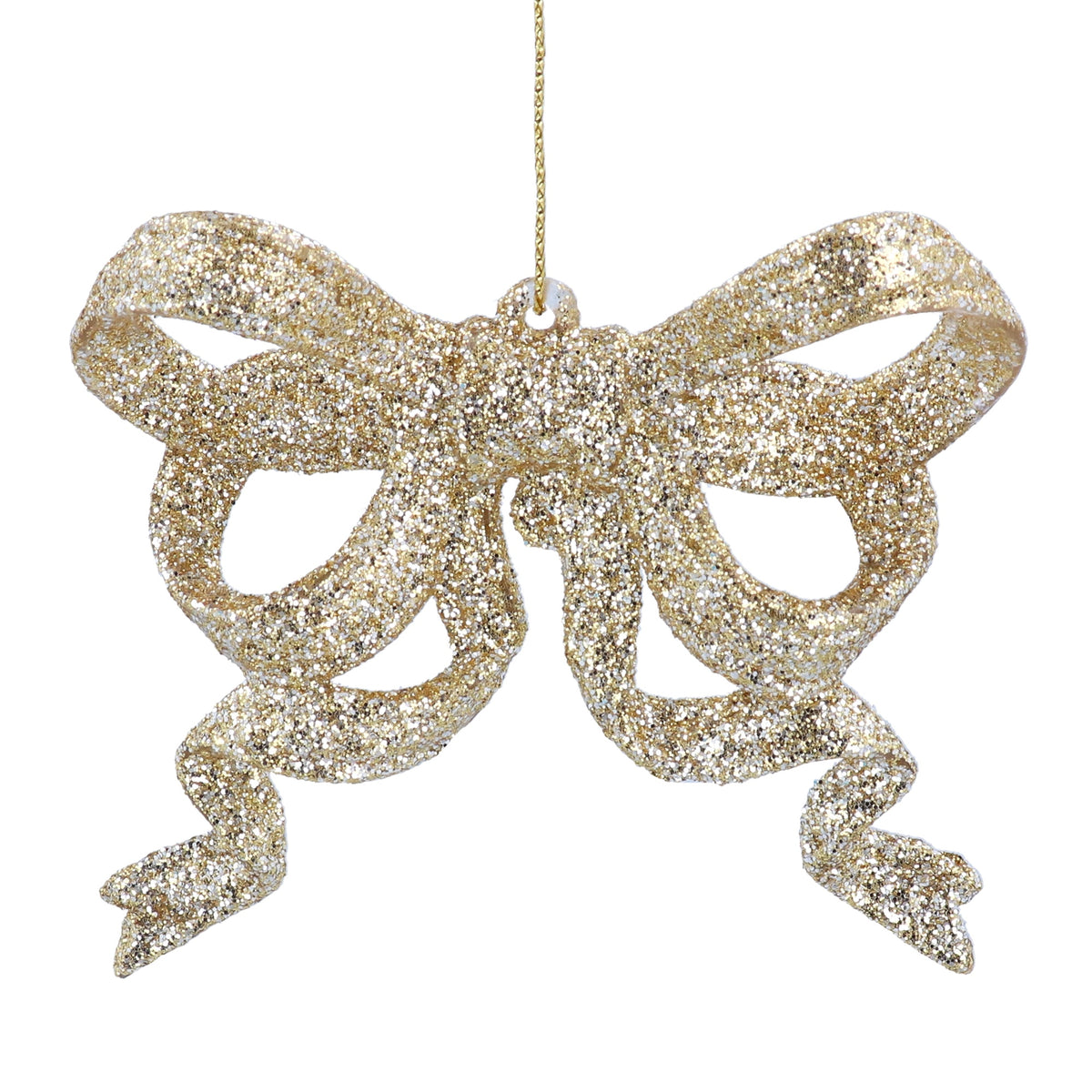 Christmas Hanging Dec: Acrylic Bow Glitter 3D - Gold - Gisela Graham