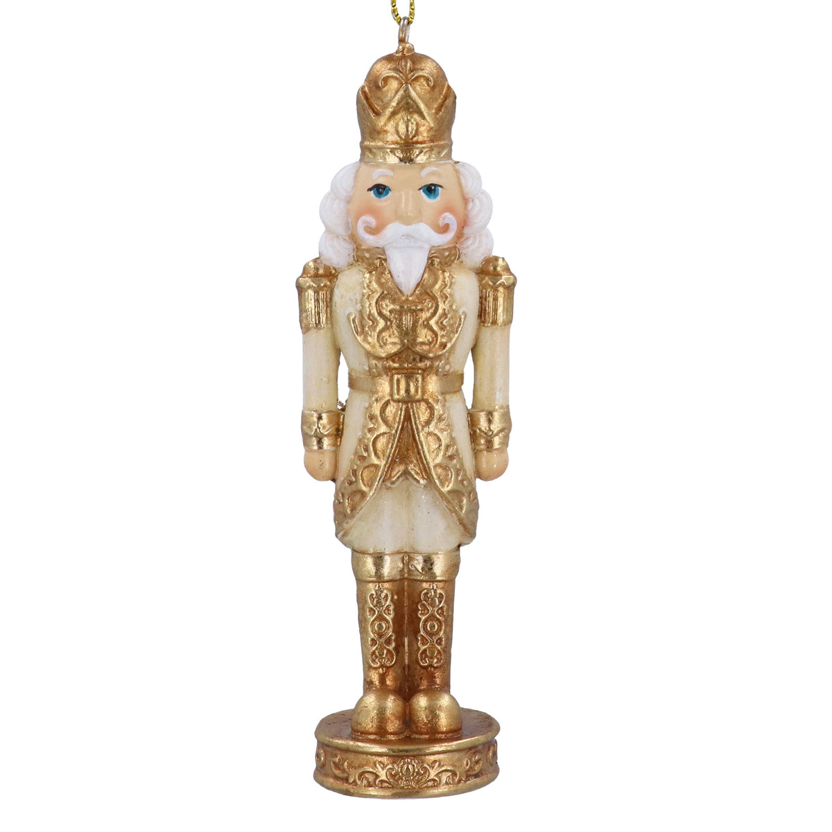 Christmas Hanging Dec: Resin Nutcracker    3D - Cream & Gold - Gisela Graham