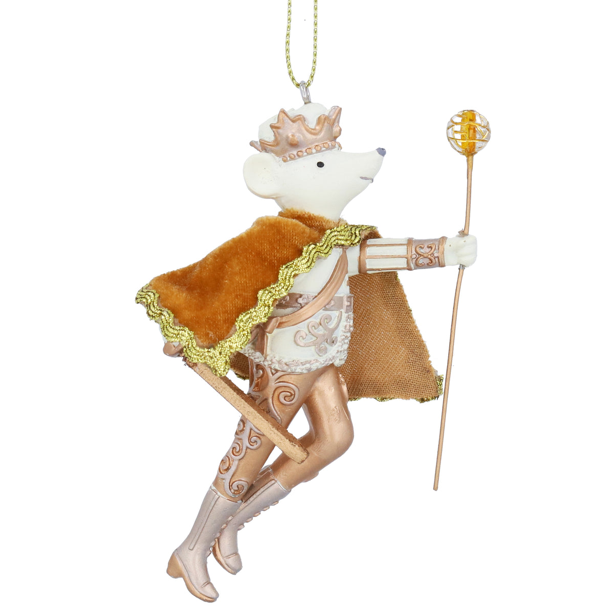 Christmas Hanging Dec: Resin King Rat Velvet Cape - Cream & Gold - Gisela Graham