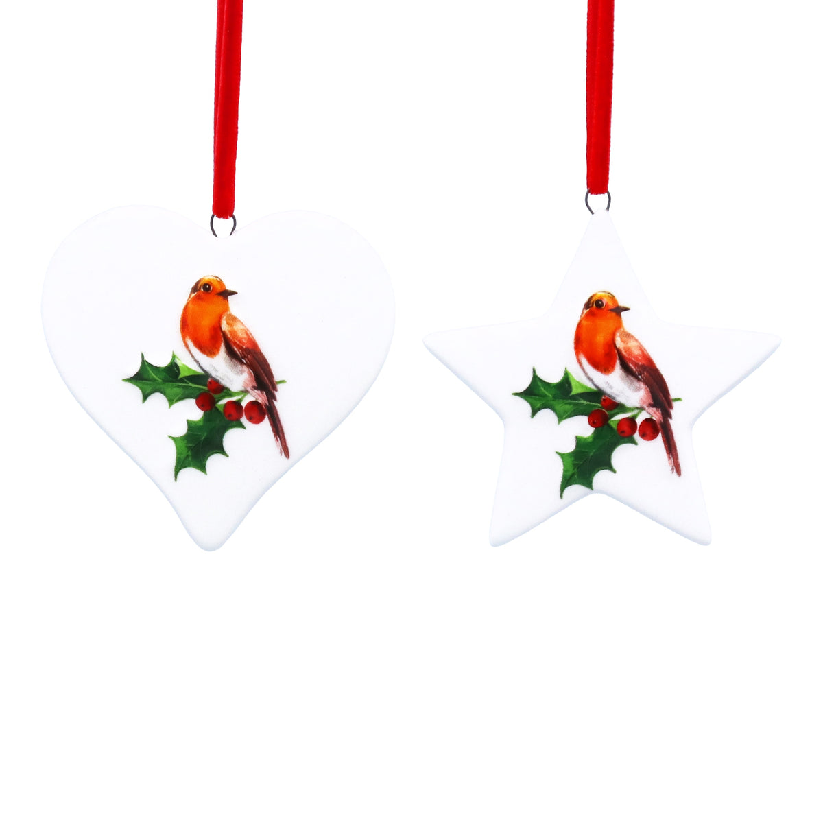 Christmas Hanging Dec: Ceramic Robin Flat - White - Gisela Graham