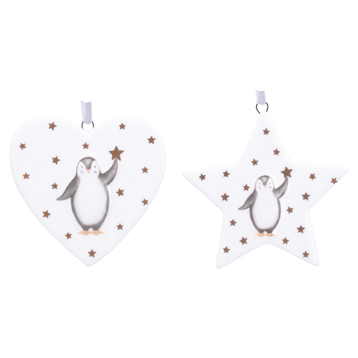 Christmas Hanging Dec: Ceramic Penguin Flat - White - Gisela Graham