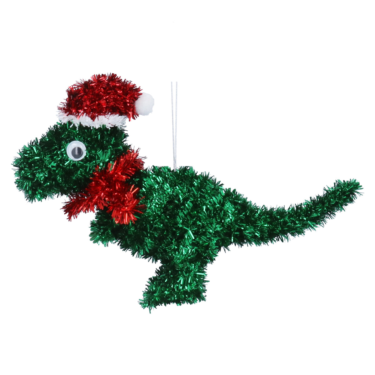 Christmas Hanging Dec: Tinsel Dinosaur T-Rex - Green - Gisela Graham