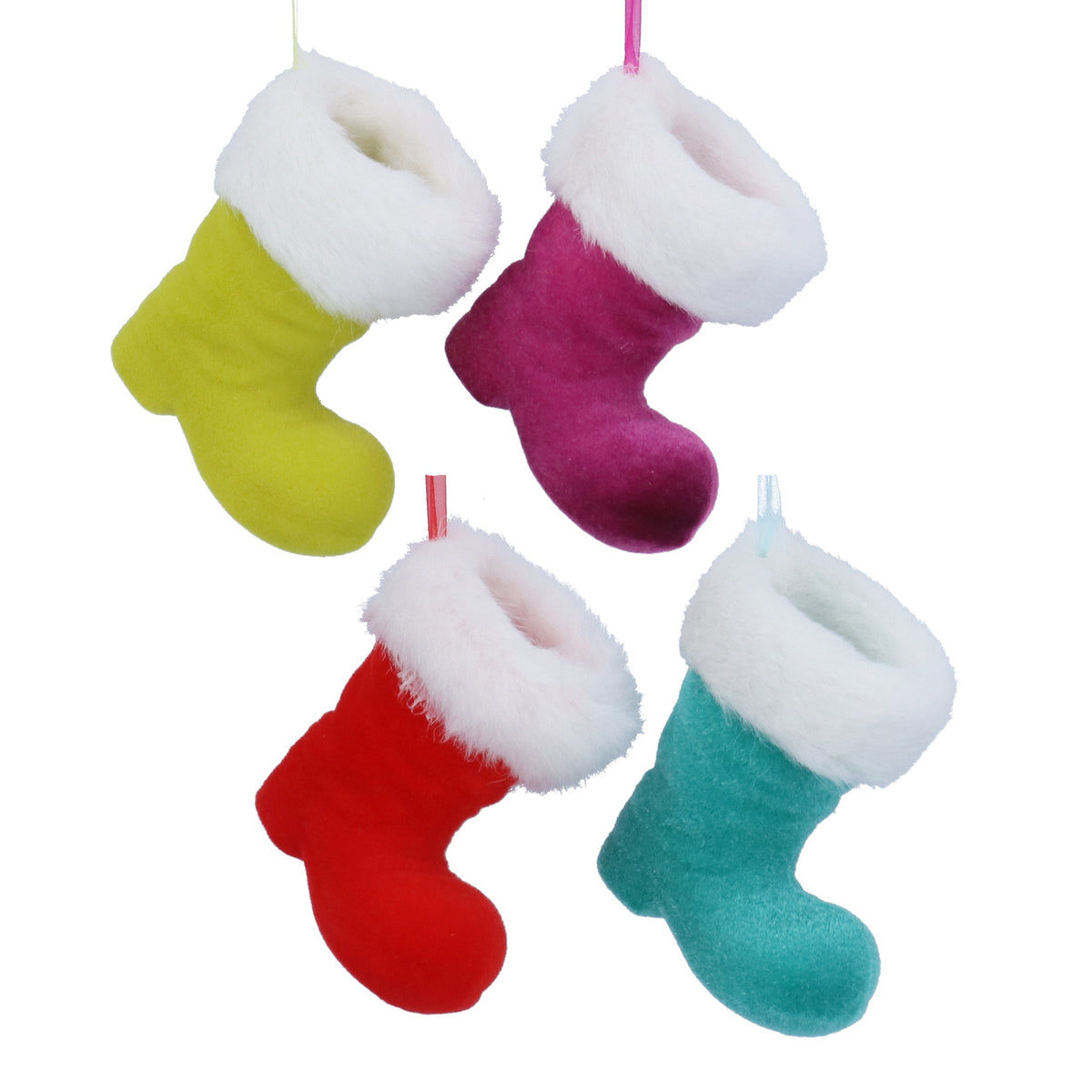 Christmas Hanging Dec: Flock Stocking 3D - Assorted Colours - Gisela Graham