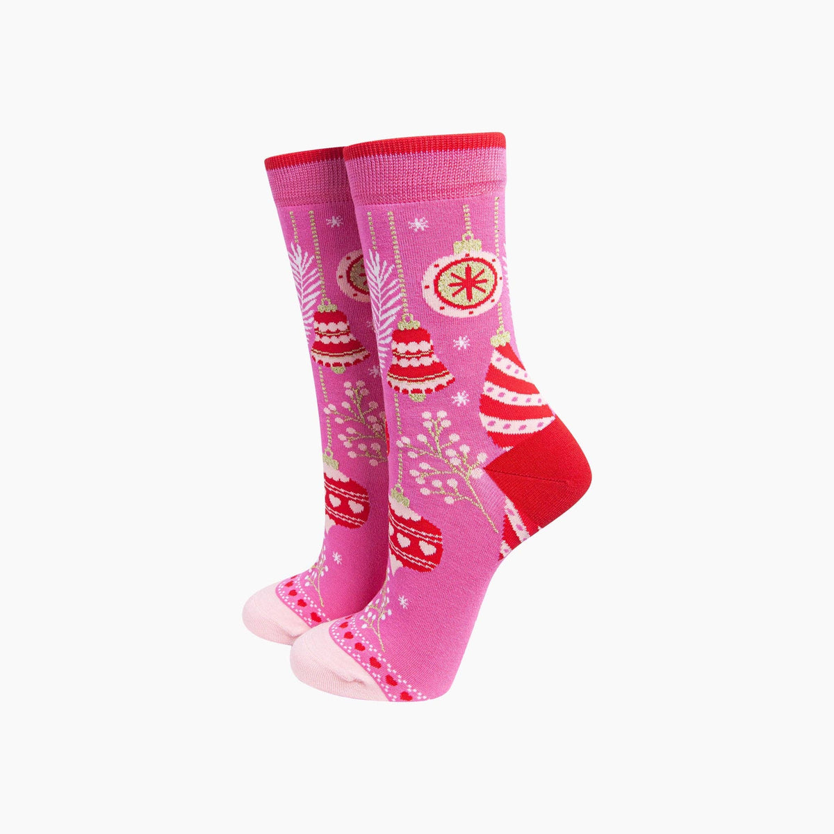 Ladies Socks: Bamboo Christmas Baubles - Hot Pink - Sock Talk