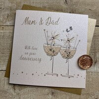 Anniversary Card: Mum & Dad Coupe Glasses - White Cotton Cards