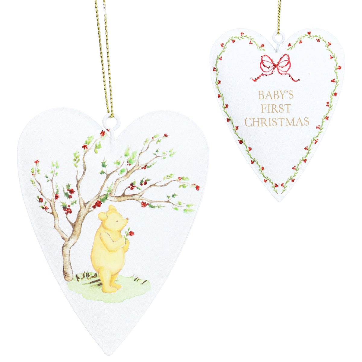 Christmas Hanging Dec: Tin Heart Winne The Poo Baby's First Christmas - White - Gisela Graham
