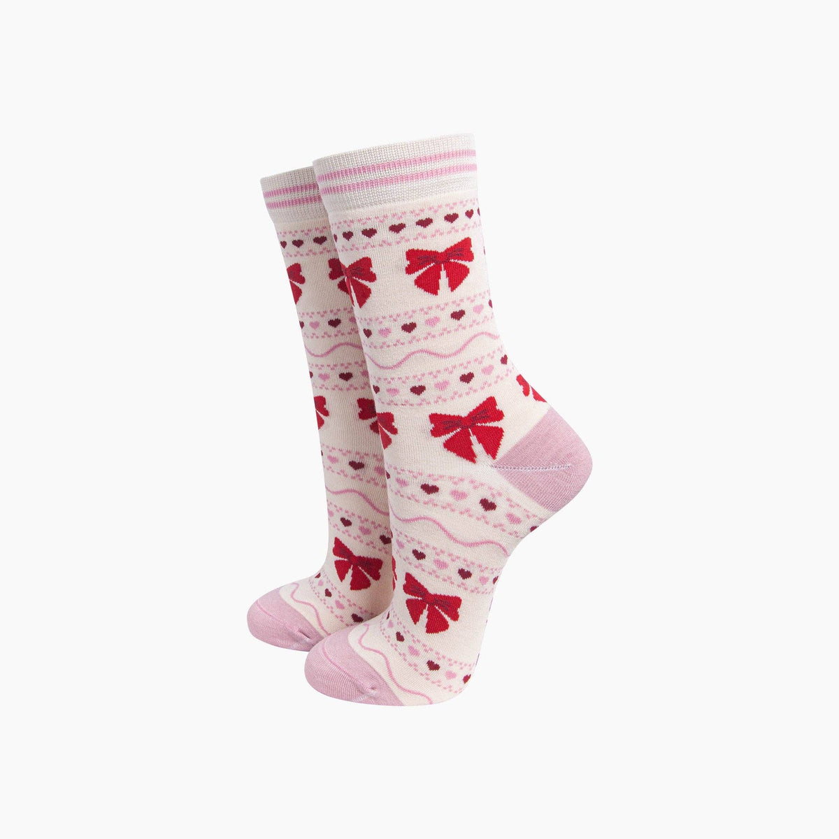 Ladies Socks: Bamboo Bow Fair Isle  -  Cream - Sock Talk