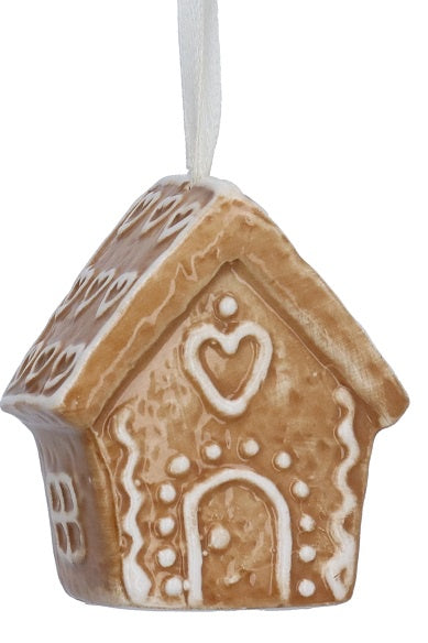 Christmas Hanging Dec: Resin Gingerbread House Lace  - Brown - Gisela Graham