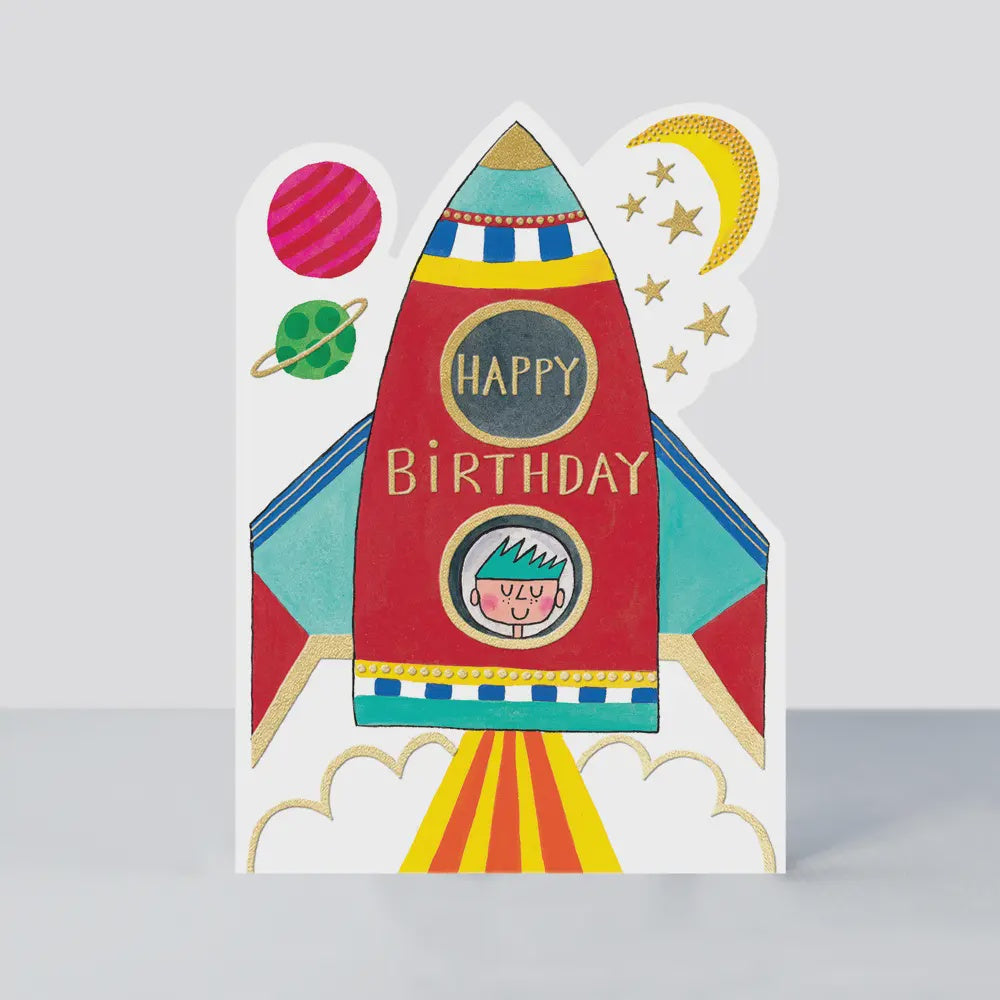 Childrens Card: BOY Colourful Rocket Happy Birthday - Rachel Ellen