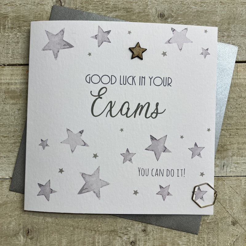 Good Luck in Your Exams Card: You Can Do It Stars - White Cotton Cards
