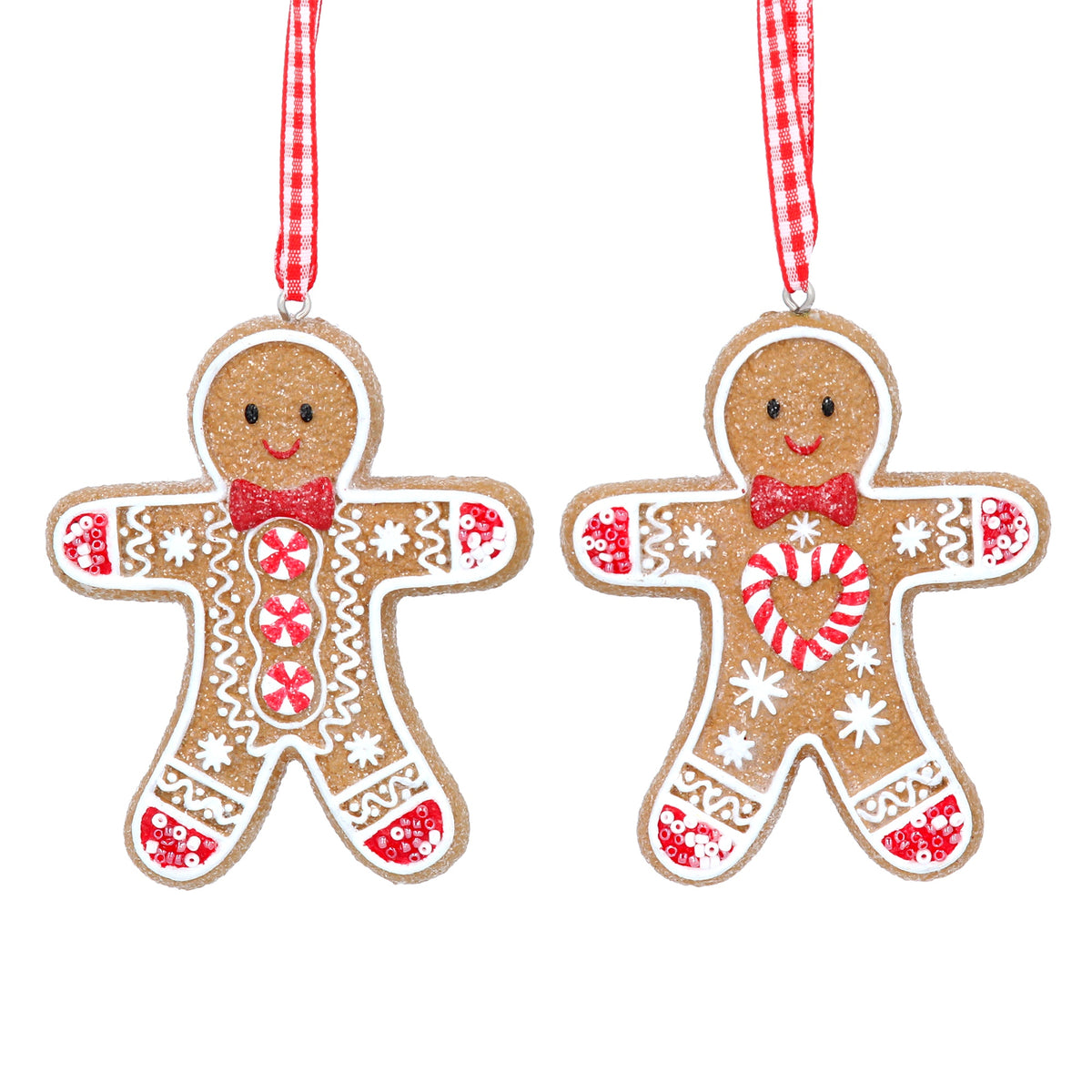 Christmas Hanging Dec: Resin Gingerbread Man Candy Cane Flat - Brown - Gisela Graham