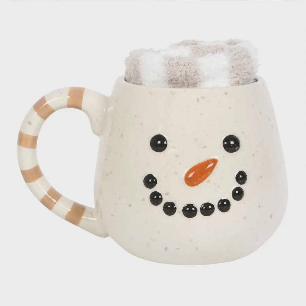 Christmas Mug & Socks: Ceramic Rounded Snowman  -  White - Something Different