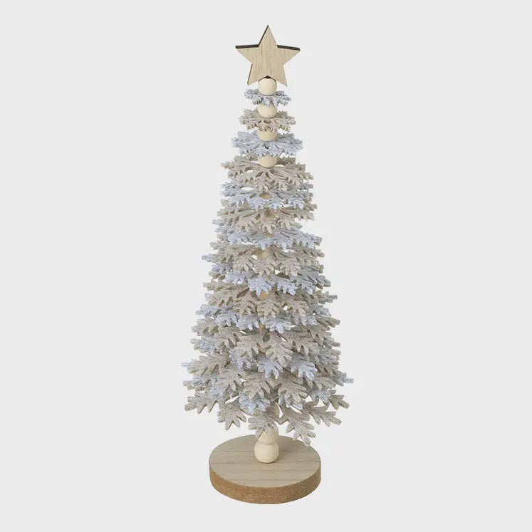 Christmas Tree Ornament: Wooden Snowflake Xmas Tree Small - Beige & White - Heaven Sends