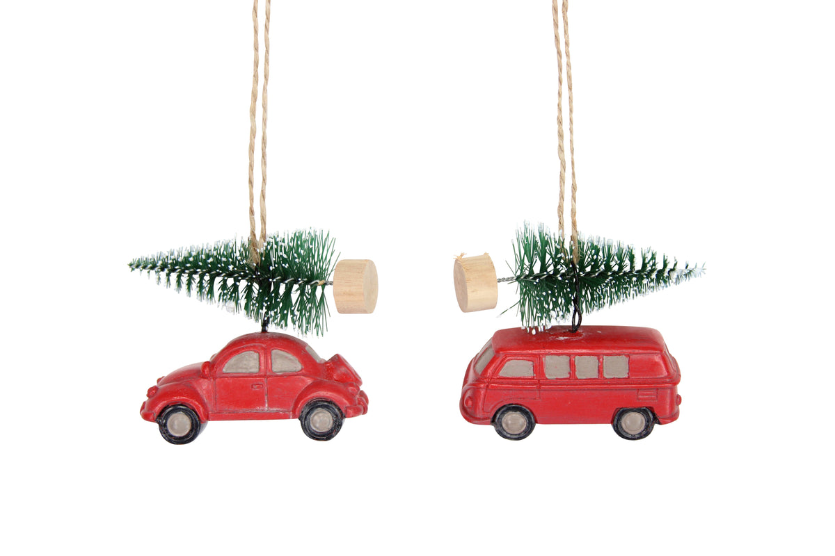 Christmas Hanging Dec: Resin Vehicle Fir Tree 3D - Red - Gisela Graham