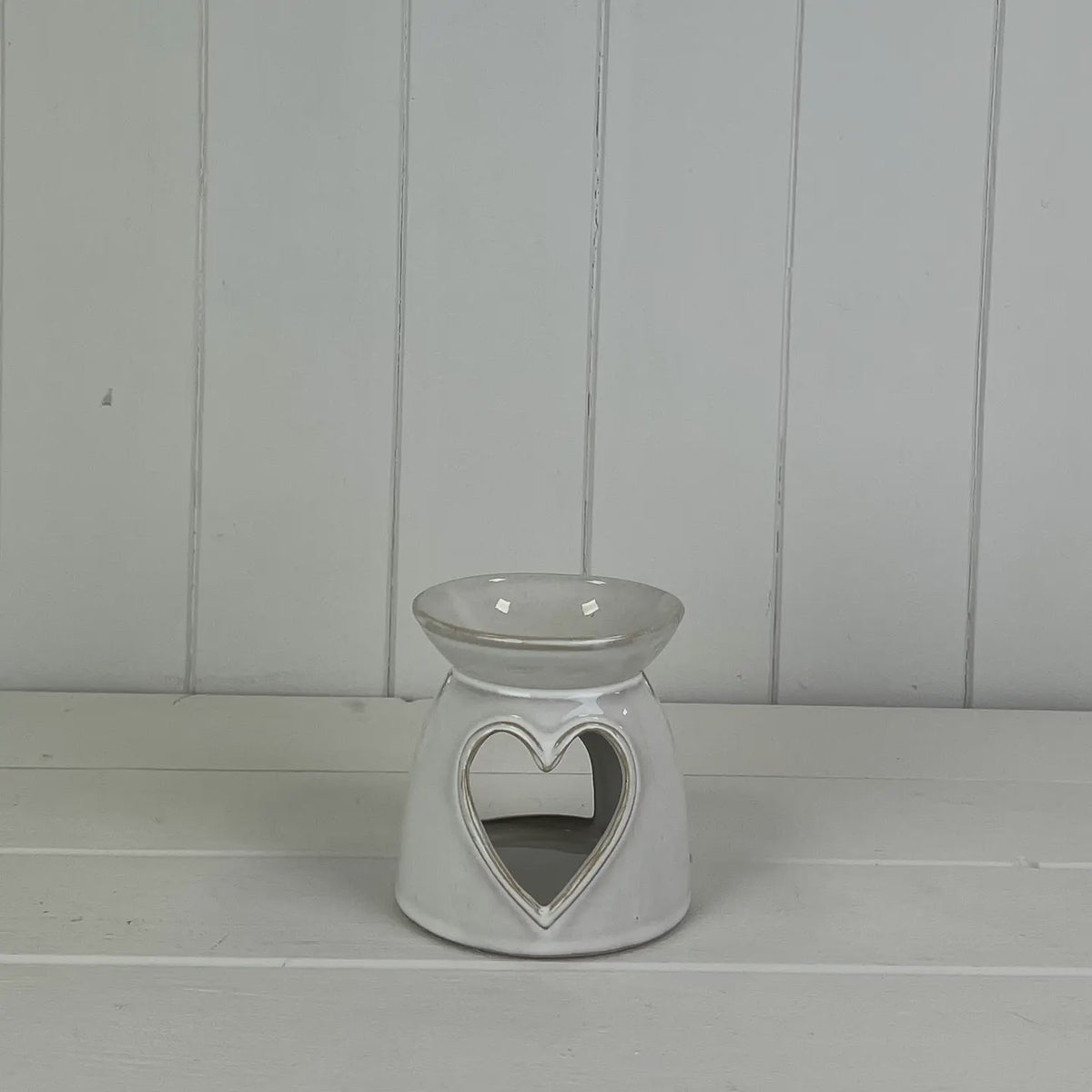 Oil Burner Wax Melter: Ceramic Heart  Cut Out 10cm - Cream