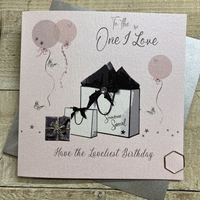 One I Love Card: BLACK WHITE GIFT BAGS Hand Finished Crystals & Glitter - Pink - White Cotton Cards