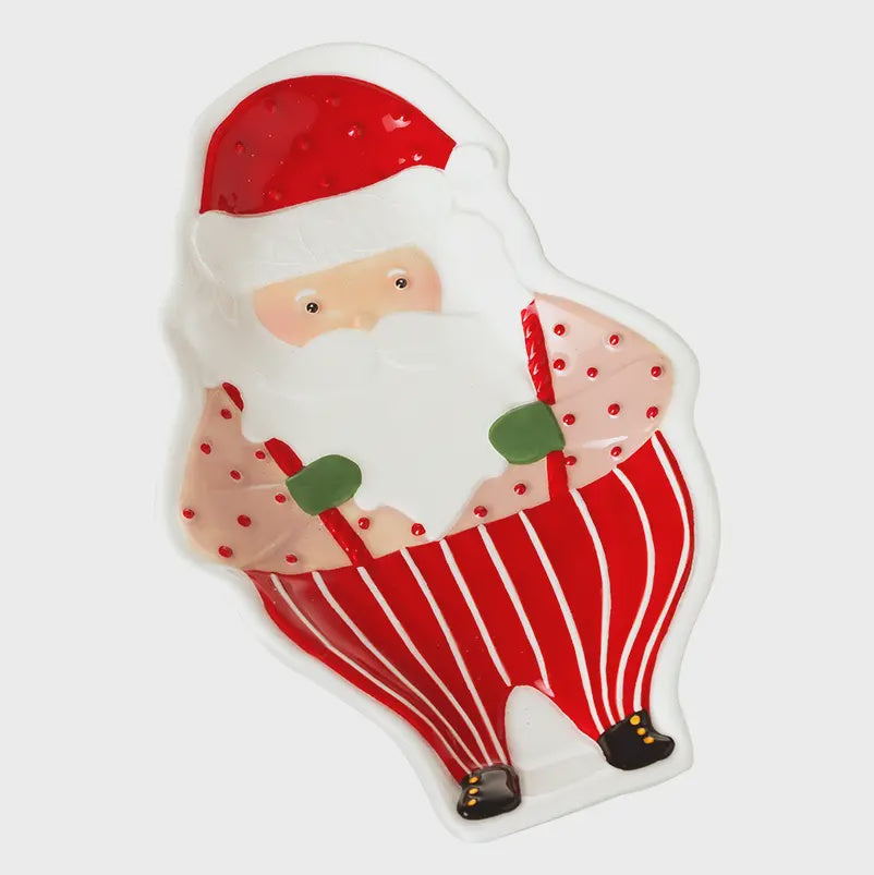 Christmas Plate:  Ceramic Porcelain Santa In Striped Trousers - Heaven Sends