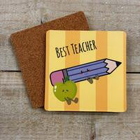 Coaster: Cork Backing Best Teacher  - White Cotton