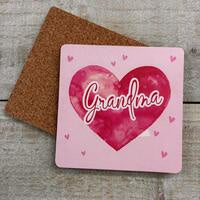 Coaster: Heart With Grandma - Pink - White Cotton Card