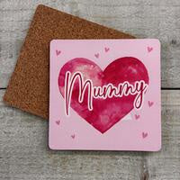 Coaster: Heart With Mummy - Pink - White Cotton Card