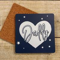 Coaster: Heart With  Daddy - Blue  - White Cotton Card