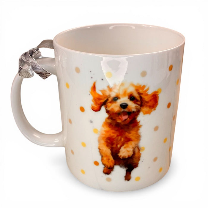 Mug: Fine China Running Cocapoo Dog - White Cotton