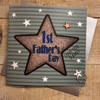 Fathers Day Card: 1st Father's Day -STARS - Hand Finished  - White Cotton