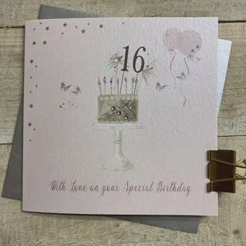 Age 16th Birthday Card: Cake on Stand Sparklers