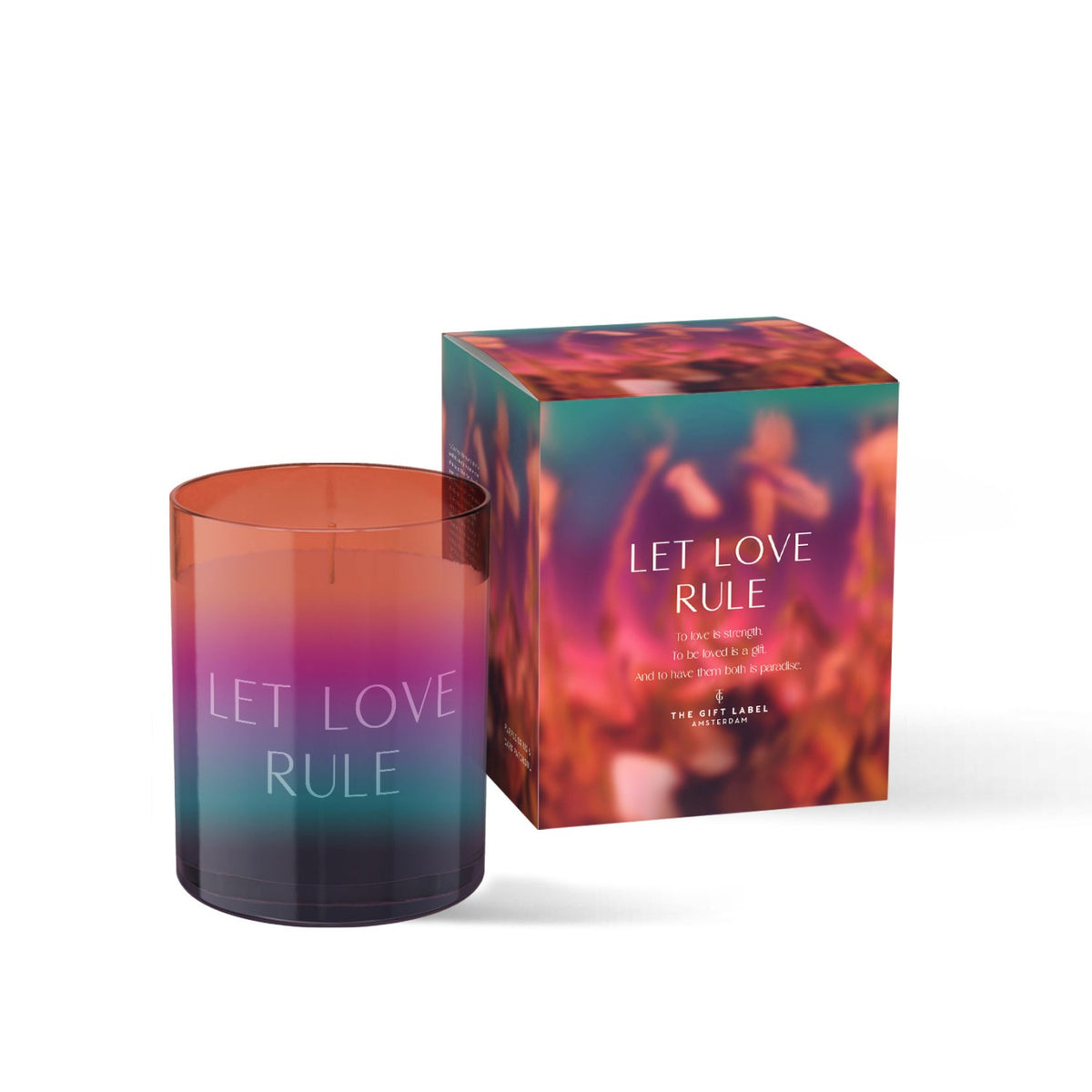 Candle: Glass Coloured Jar Let Love Rule - Multicolour - The Gift Label