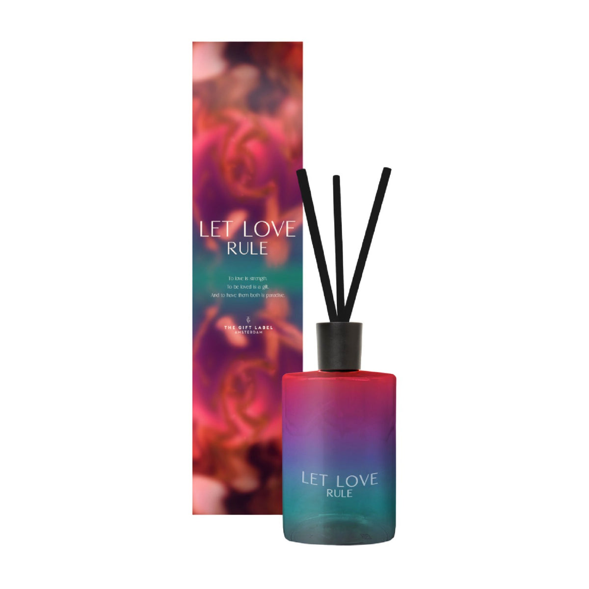 Reed Diffuser: Glass Coloured Bottle Let Love Rule - Multicolour - The Gift Label