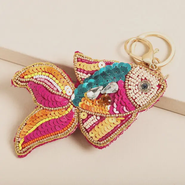 Keyring: Beaded Rainbow Fish  Bag Charm - Lisa Angel