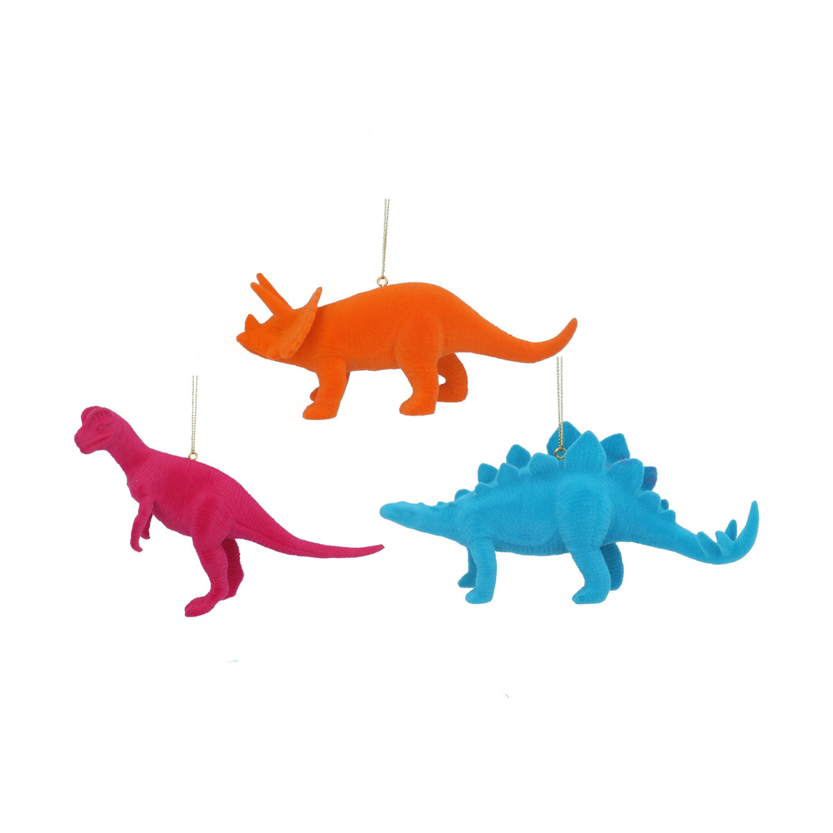 Christmas Hanging Dec: Flock Dinosaur 3D - Assorted Colours - Gisela Graham