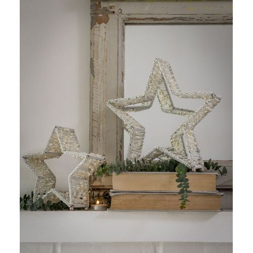 Ornament: Standing Beaded Thick Cut Out Star Large  - White