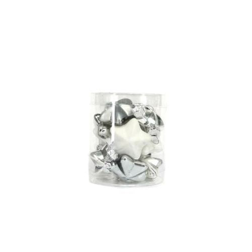 Christmas Tree Decoration Set: 12 Glass Star Baubles - Silver & White