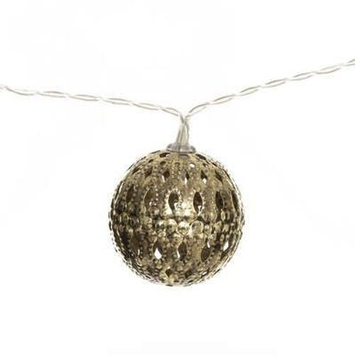 Fairy Lights: Battery Operated Metal Deco Morrocan Balls 10 LED - Gold