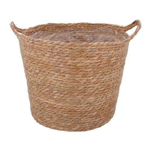 Basket Planter: Natural Woven Lined Handles - Natural - Gisela Graham