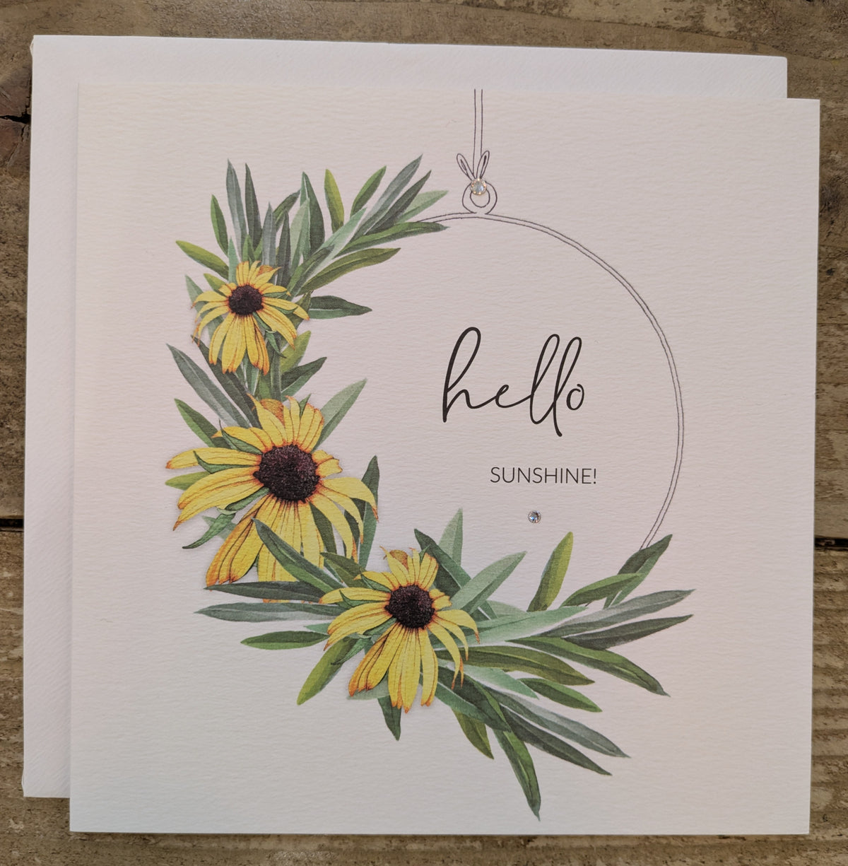Card: Hello Sunshine Daisy Hoop Swarovski Crystal - Yellow & Green