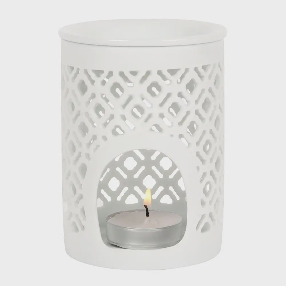 Oil Burner Wax Melter: Ceramic Lattice  - White - Something Different