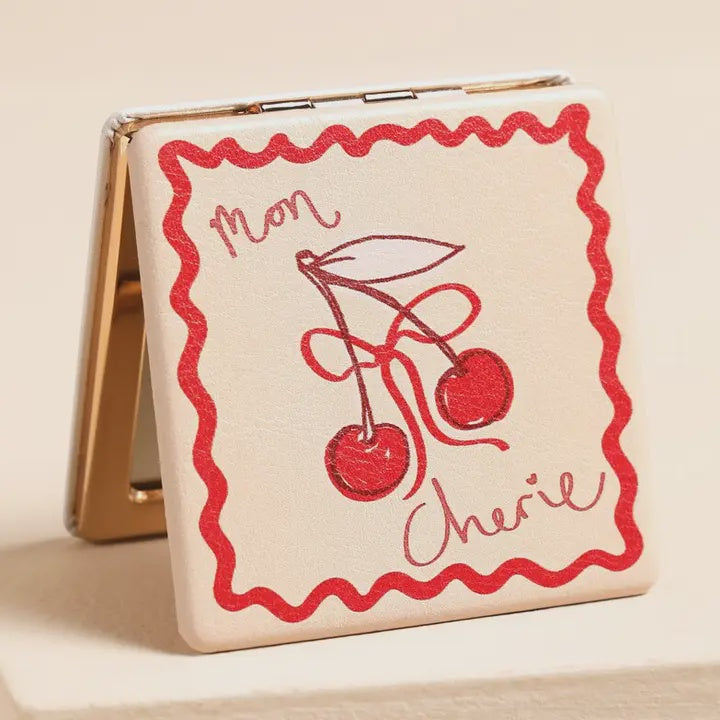 Compact Mirror: Mon Cherie Cherries - Peach - Lisa Angel