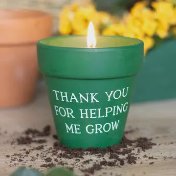 Candle: Ceramic Citronella Thank You Plant Pot - Green - Something Different