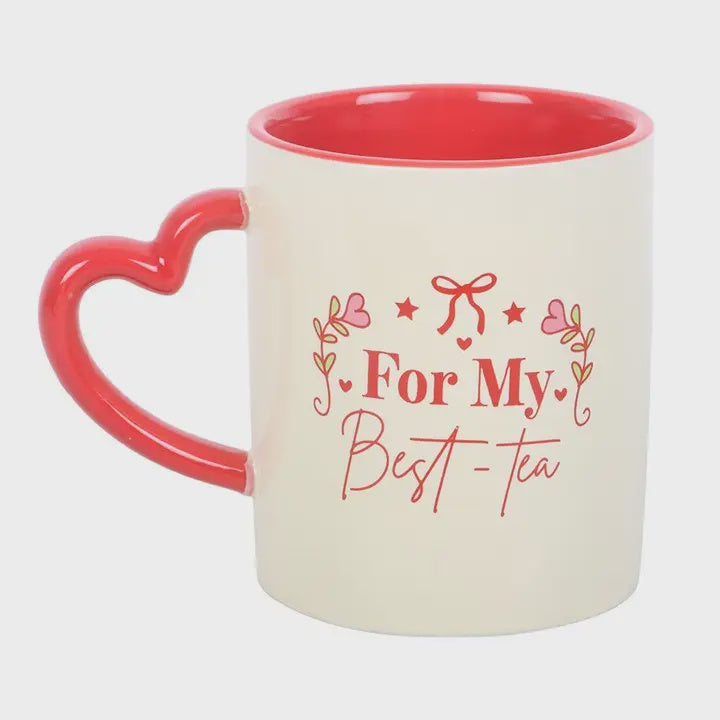 Mug: Ceramic Heart Handle For My Best-Tea - Red - Something Different