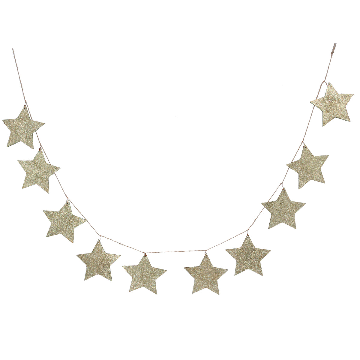 Christmas Bunting: Wood Glitter Stars String Garland  - Gold - Gisela Graham