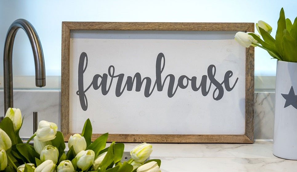 Plaque: Framed Painted Grey Writing Farmhouse Large - White & Natural - Retreat Home