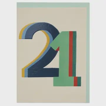 Age 21st Card: Male Number Bright - Multicolour - Raspberry Blossom