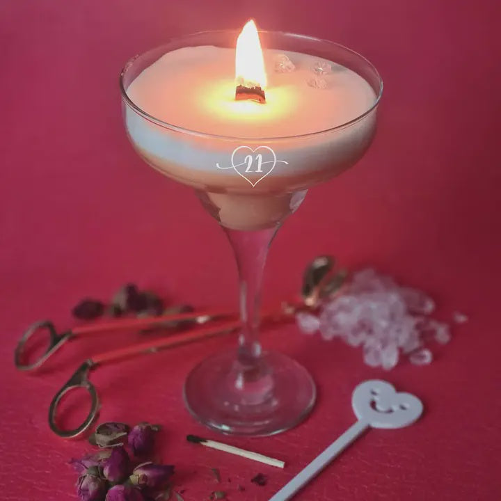 Candle: Scented Martini Glass Pornstar Rose & Damson - 21st Birthday - A Few Home Truths