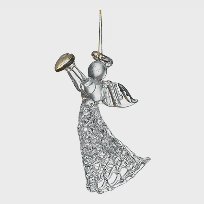 Christmas Tree Decoration: Glass Angel With Heart - Clear & Gold - Heaven Sends