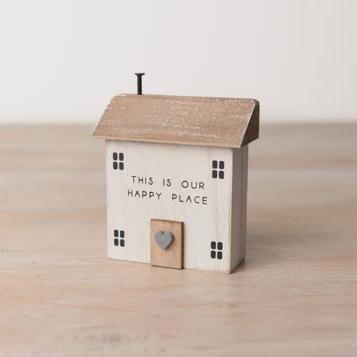 Ornament: Wood House This Is Our Happy Place - Cream - Gainsborough Giftware